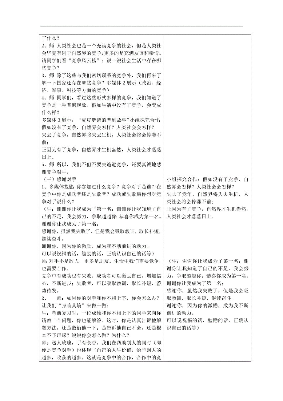 山东省郯城三中八年级政治教案《竞争不忘合作》_第2页