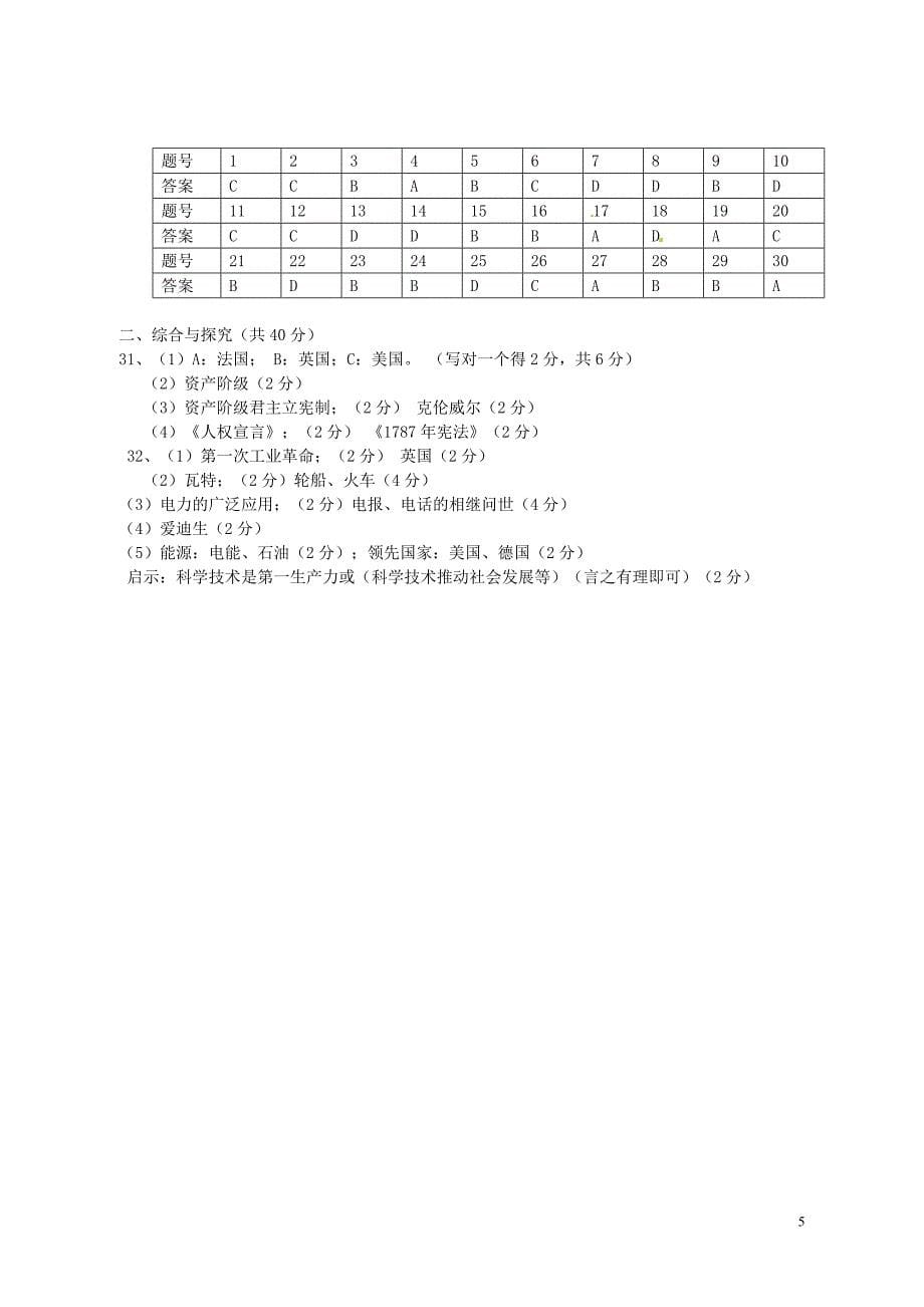 广东省清远市阳山县黄坌老区学校2016届九年级历史上学期期末考试试题_第5页