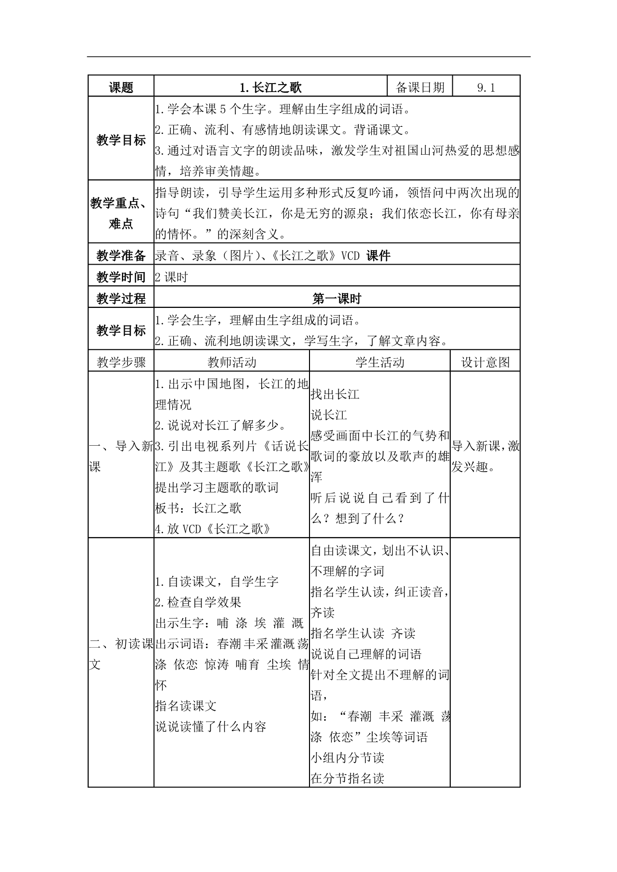 （苏教版）六年级语文下册教案 长江之歌 1_第1页