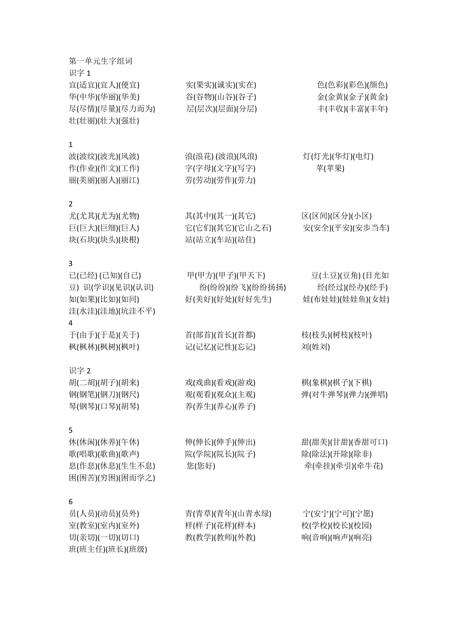 二年级上册第一单元生字组词_第1页