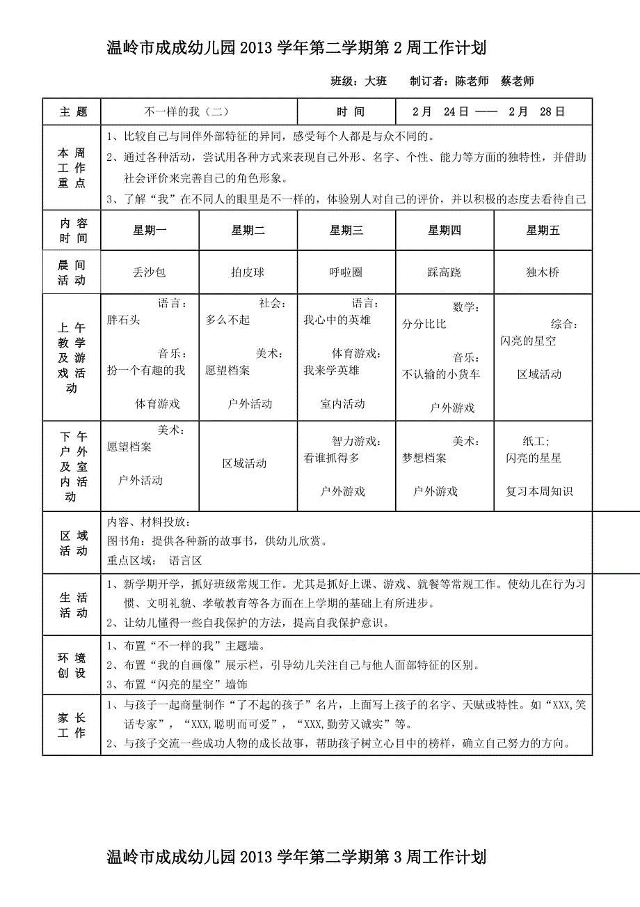 大班不一样的我周工作计划_第2页