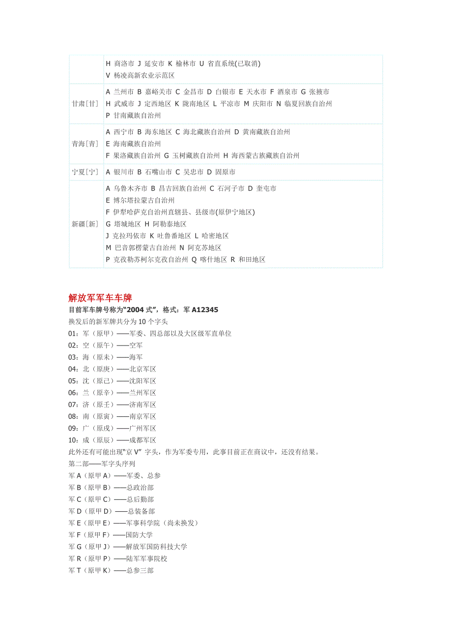 全国汽车牌照号详解细表(各省市区、武警、军队)_第3页