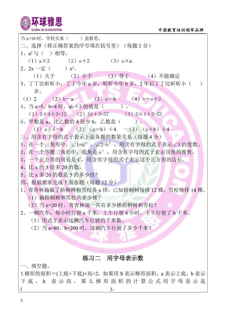 代数式字母表示数字讲义_第5页