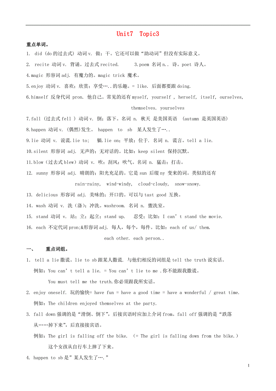 七年级英语下册Unit7topic3知识点仁爱版_第1页