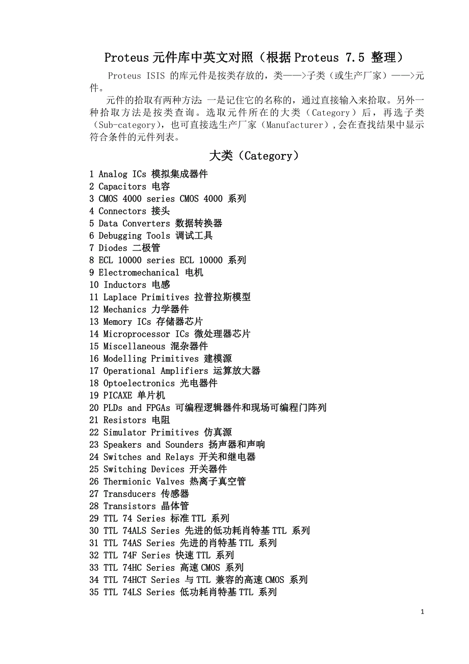 【2017年整理】Proteus元件库中英文对照_第1页