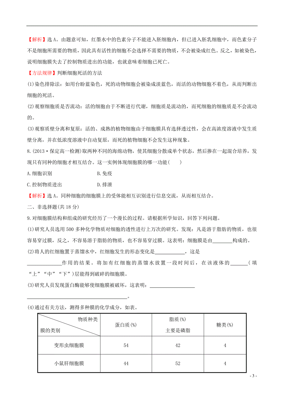 【世纪金榜】2014-2015学年高中生物 细胞膜-系统的边界课时提升作业 新人教版必修1_第3页