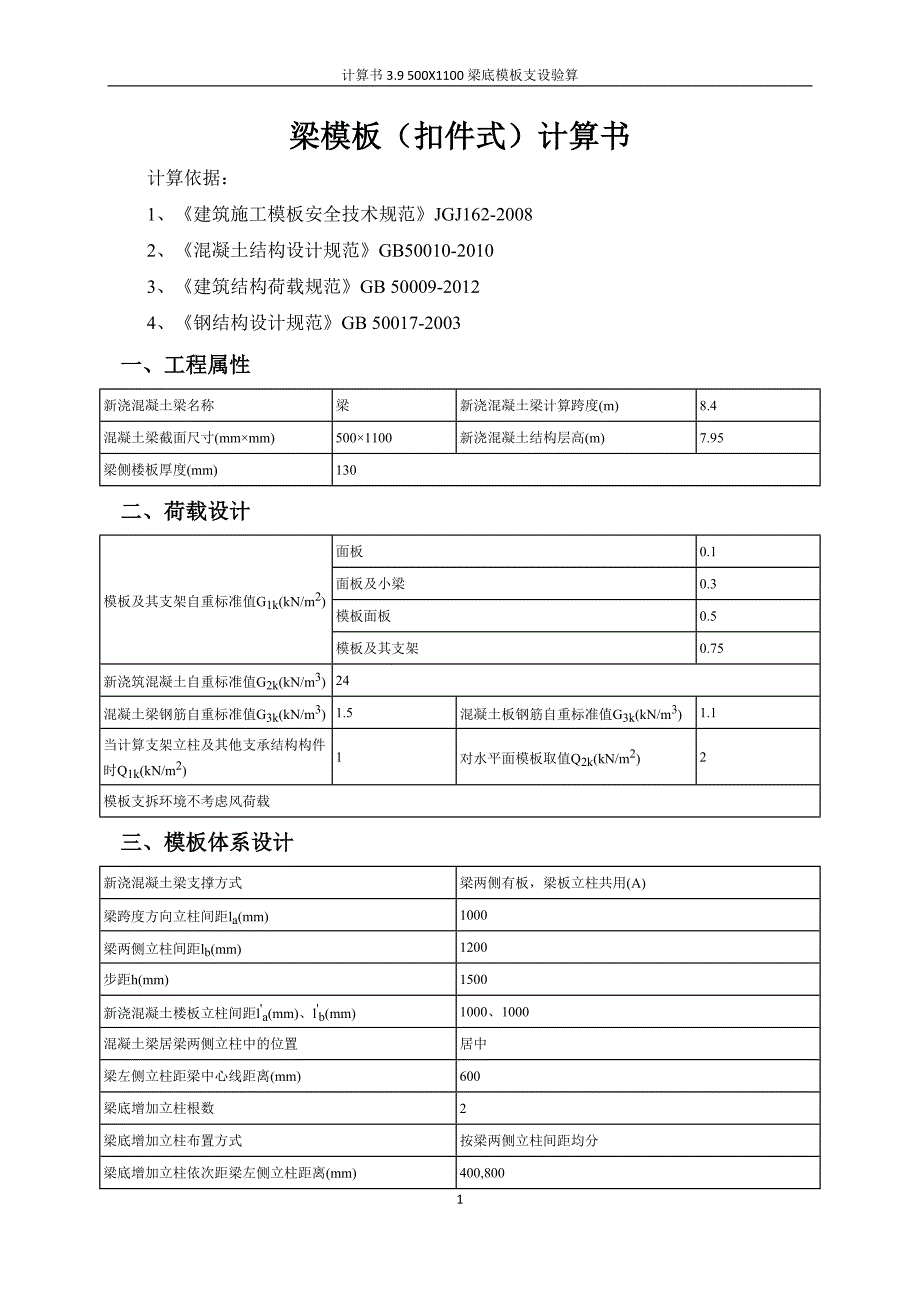 【2017年整理】500X1100梁底模板验算_第1页