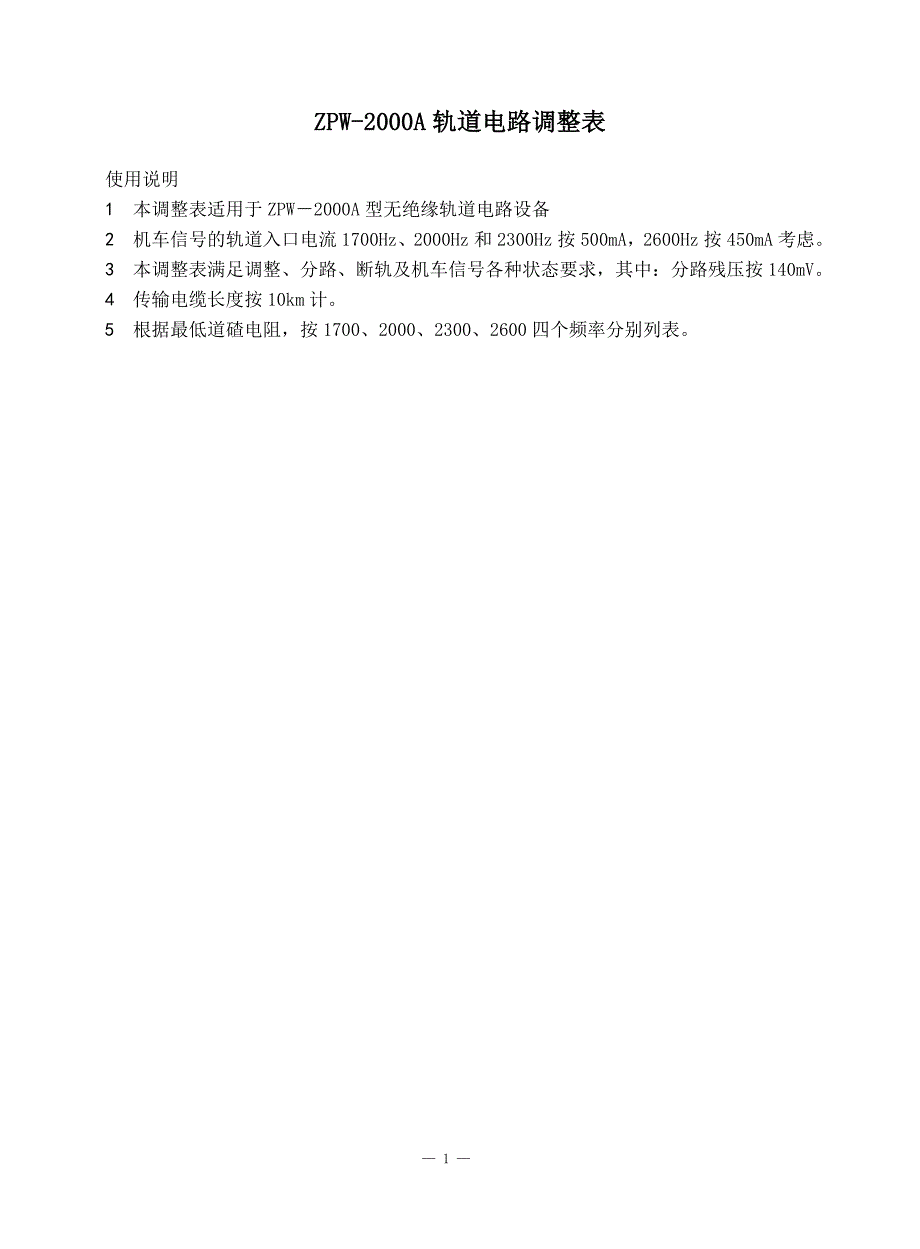 【2017年整理】ZPW轨道电路调整表_第1页