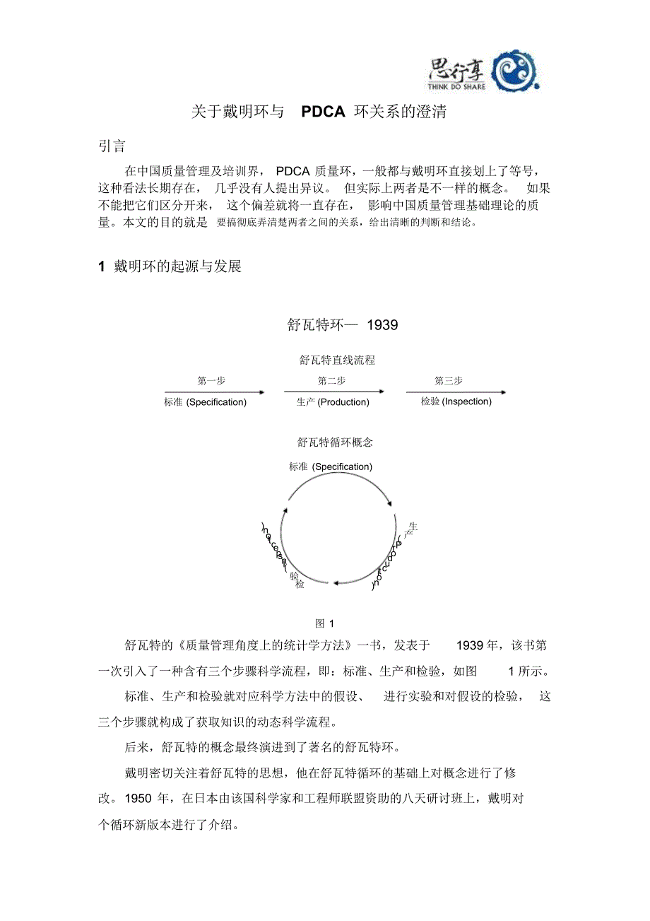关于戴明环与PDCA环关系的澄清_第1页