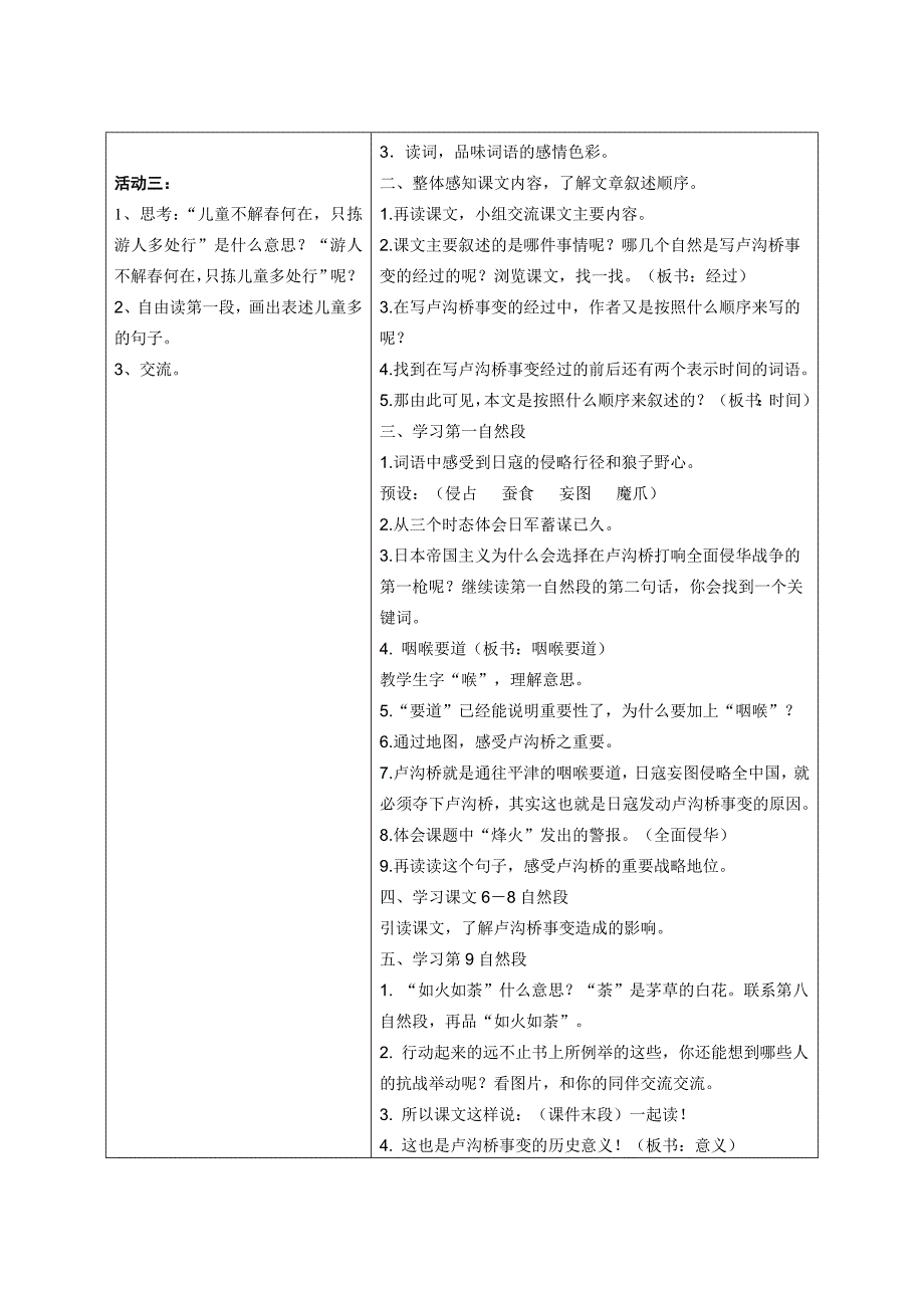 卢沟桥烽火教学设计(表格式)_第2页