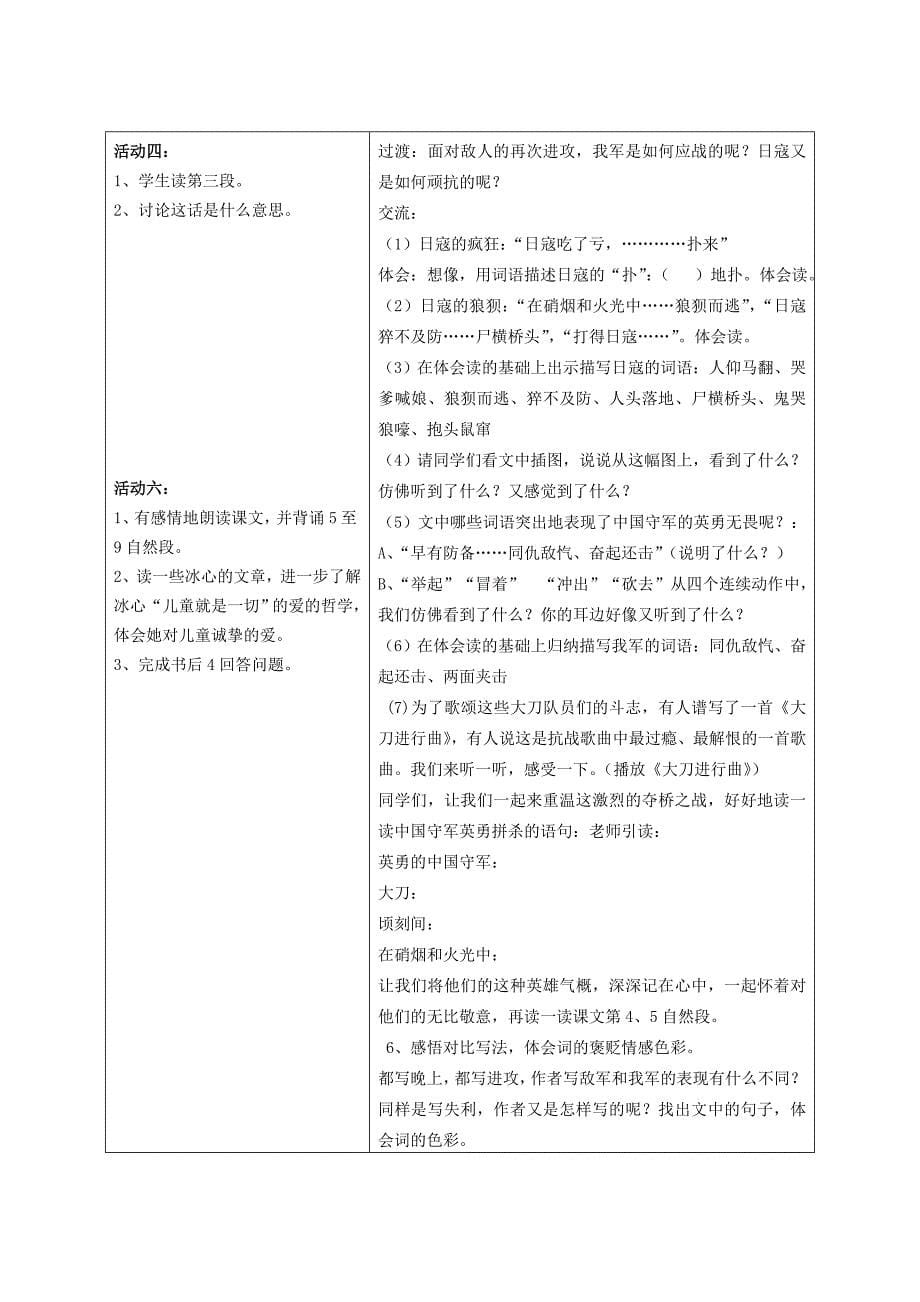 卢沟桥烽火教学设计(表格式)_第5页