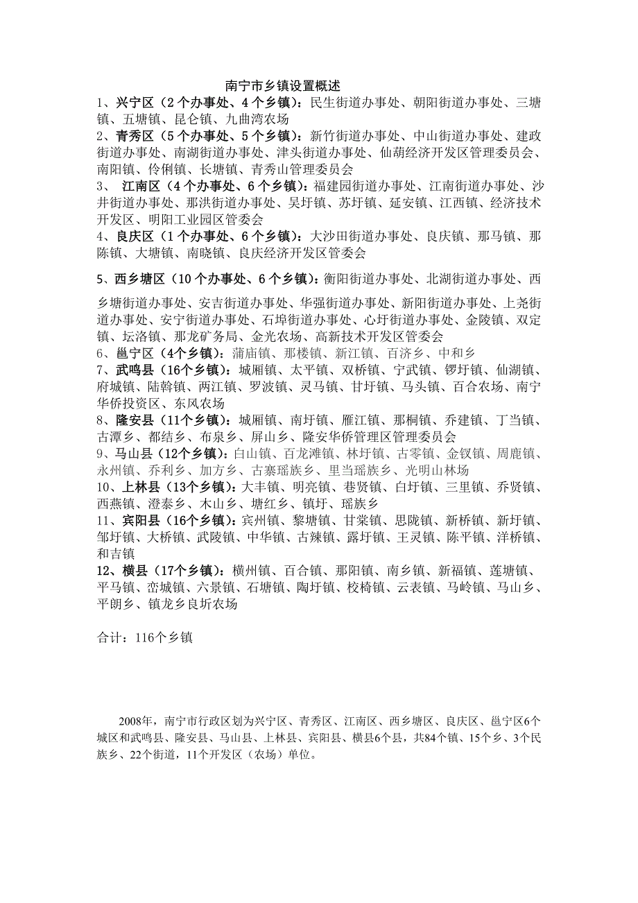 南宁市乡镇设置概述_第1页