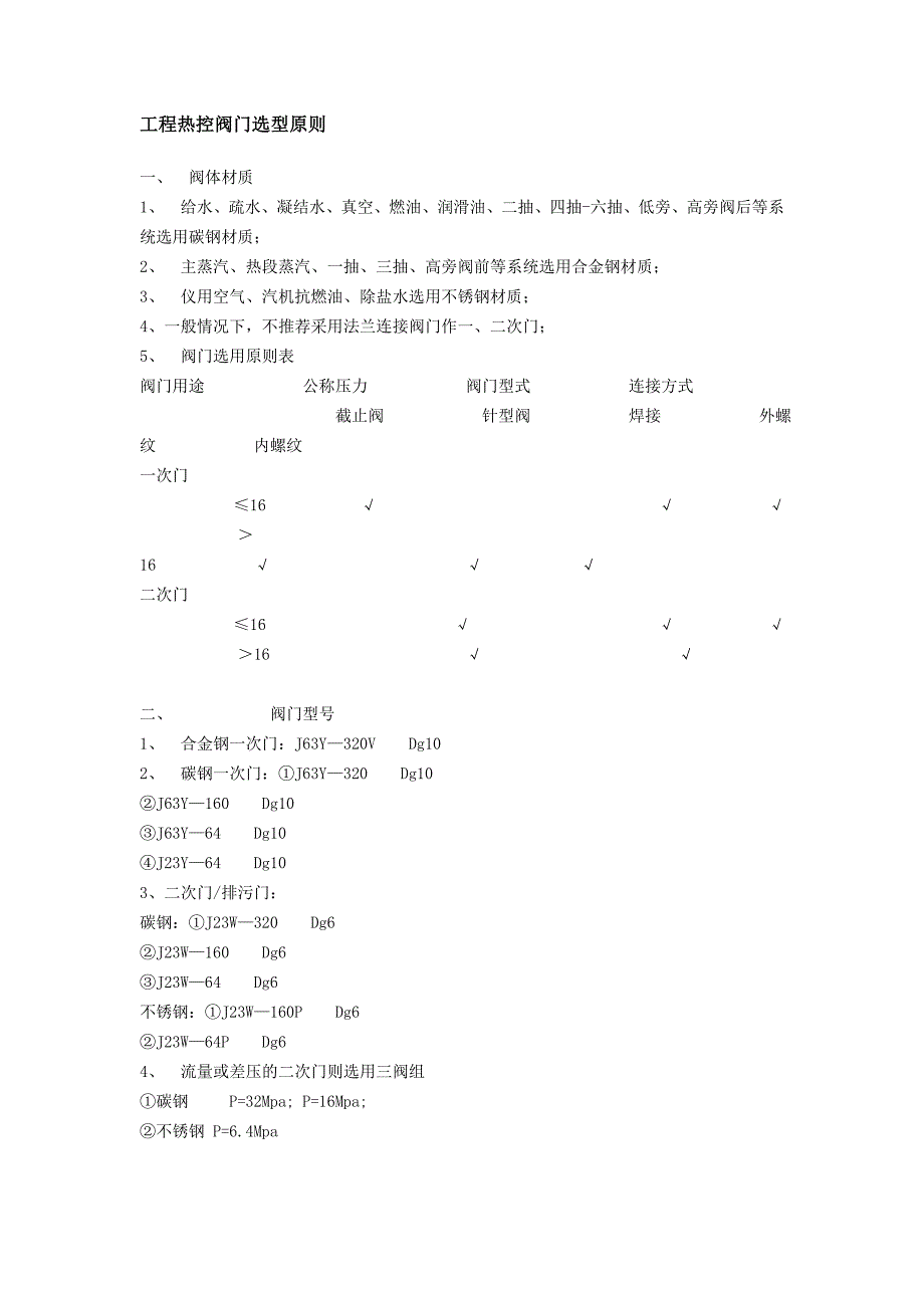 工程热控阀门选型原则_第1页