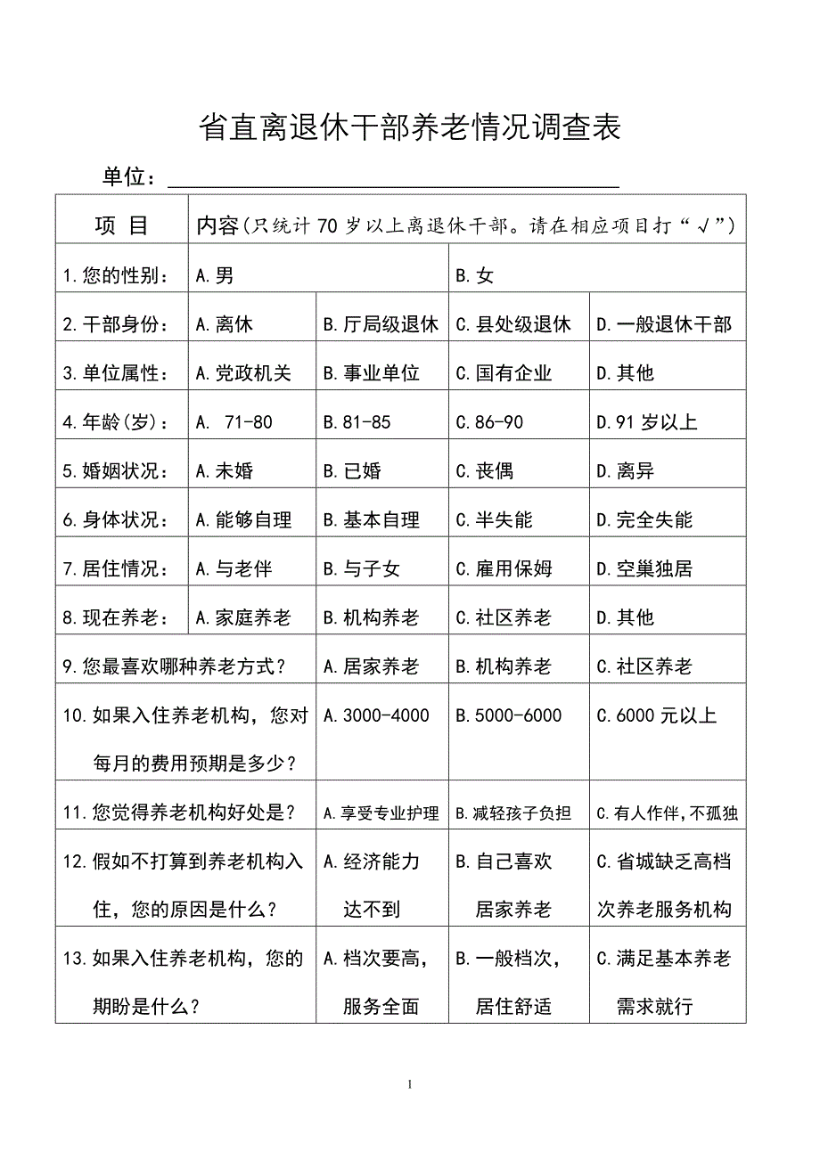 省直离退休干部养老情况调查表(精品)_第1页