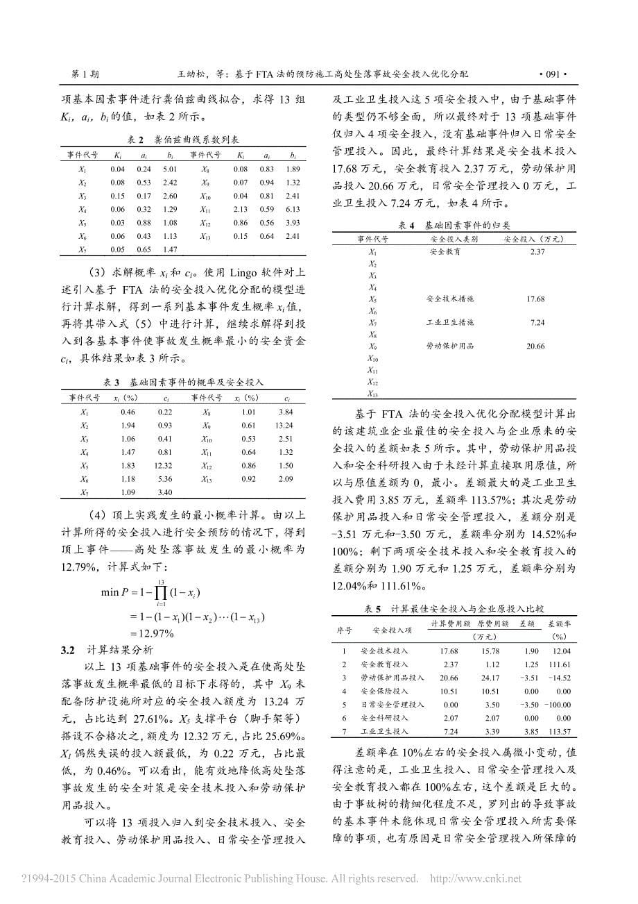 基于FTA法的预防施工高处坠落事故安全投入优化分配_第5页