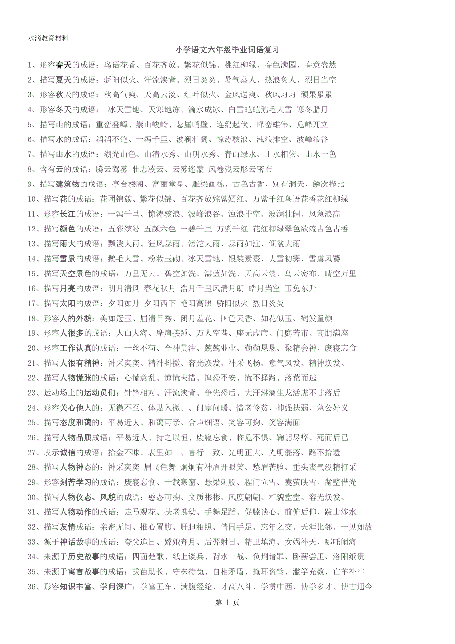 小学语文六年级成语复习汇总_第1页
