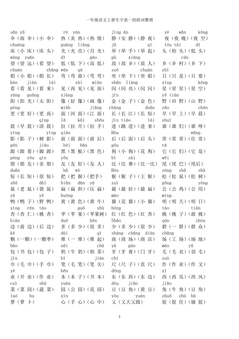 一(上)生字表一组词整理_第3页