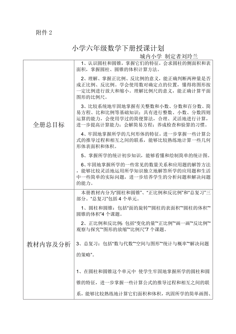 六年级数学下册教材分析及授课计划刘玲兰_第2页