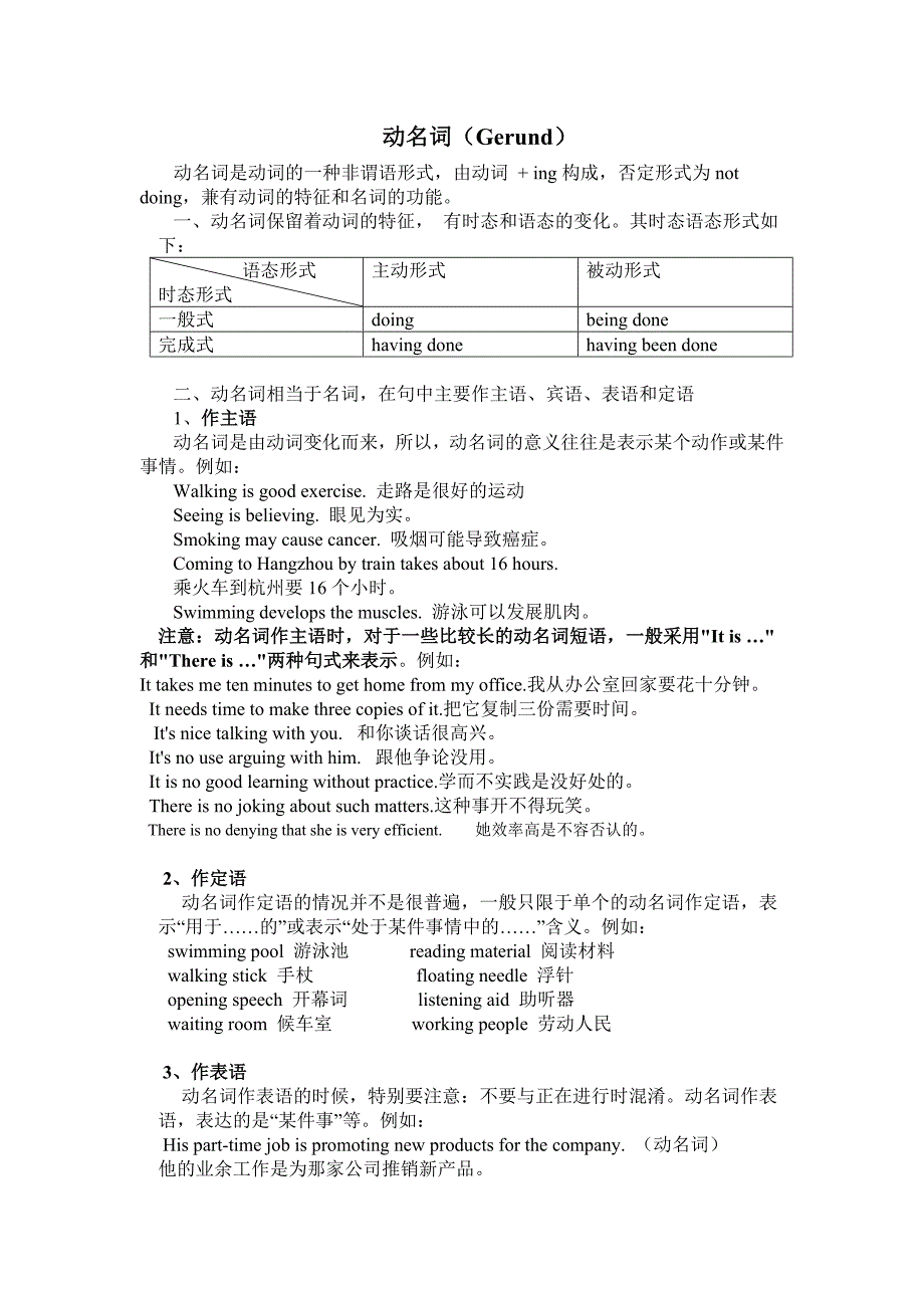 动名词的用法及练习题_第1页