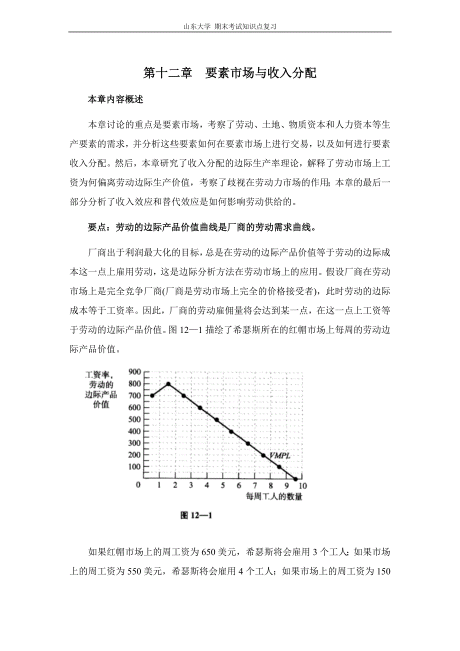 微观经济学(克鲁格曼)[第十二章要素市场与收入分配]山东大学期末考试知识点复习_第1页