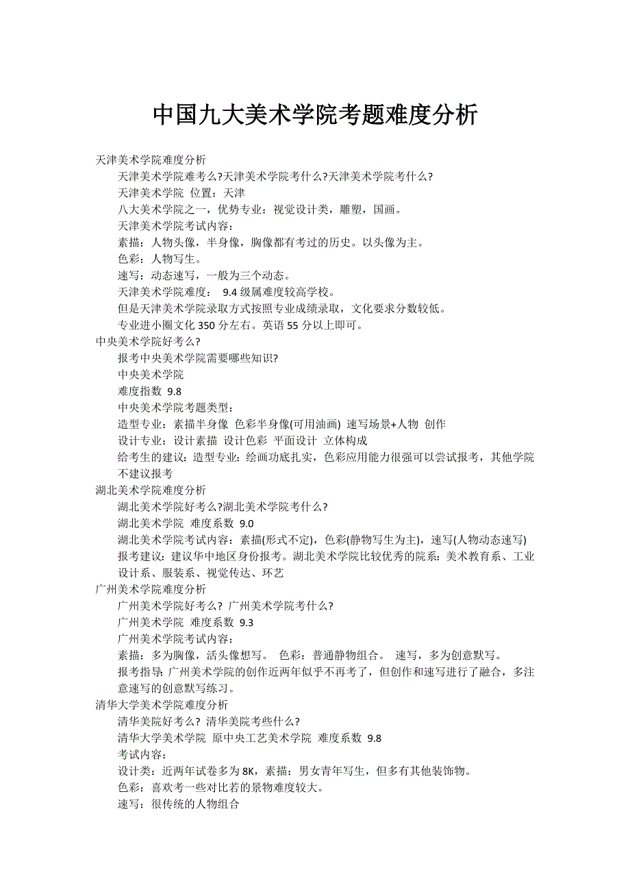 中国九大美术学院考题难度分析_第1页