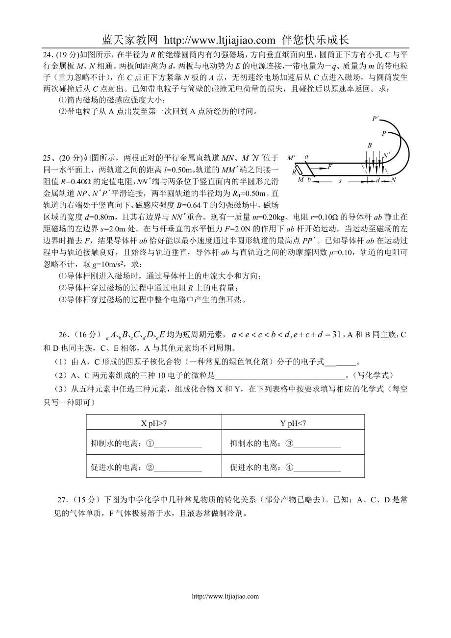 湘潭市一中2008届高中毕业班第二次理科综合能力测试(理综)_第5页