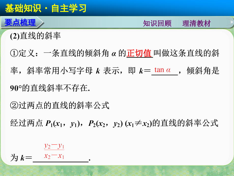 【步步高】（广东专用）2015高考数学大一轮复习 9.1 直线的方程课件 理_第3页