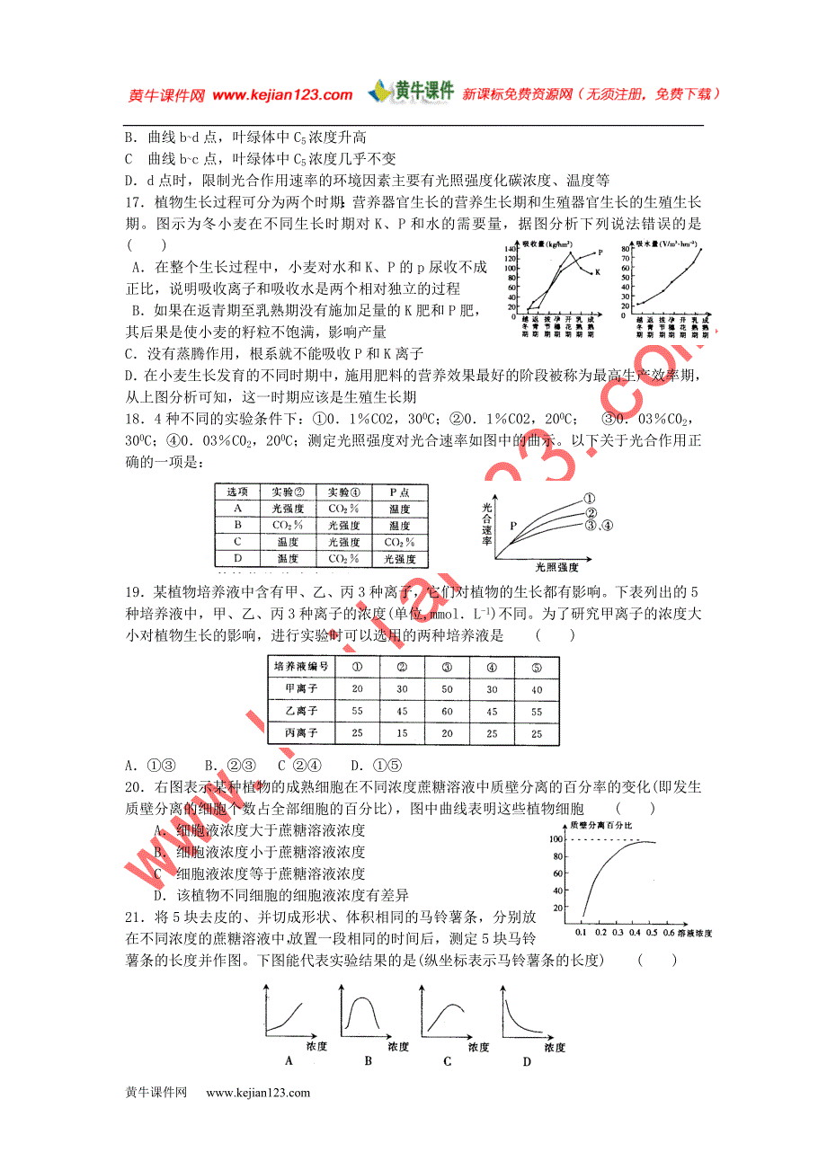 2008年全国1OO所名校单元测试示范卷生物卷三_第3页