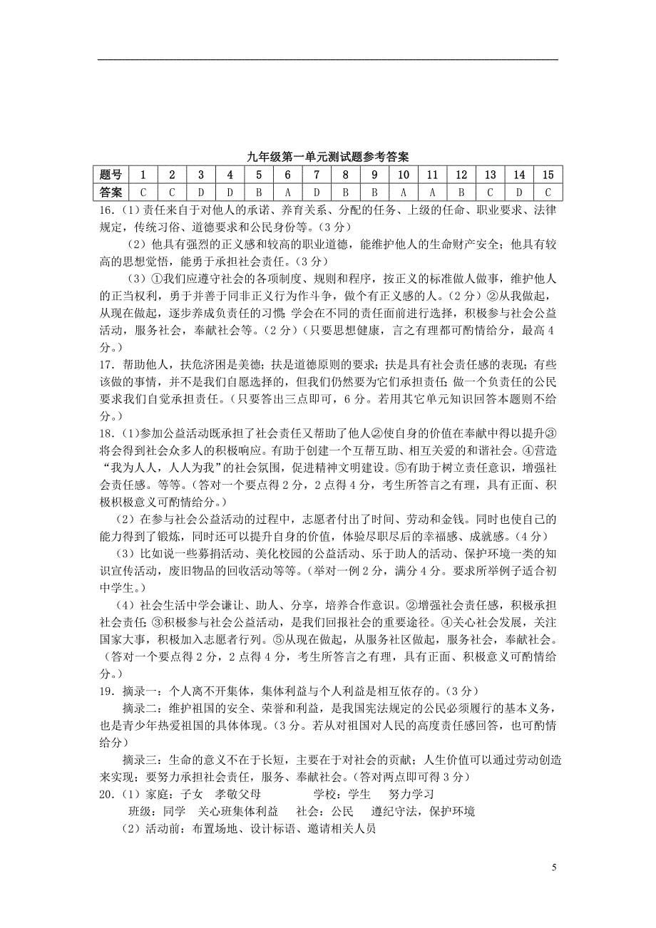 安徽省望江初中2014-2015年学度九年级政治全册 第一单元综合测试题 新人教版_第5页