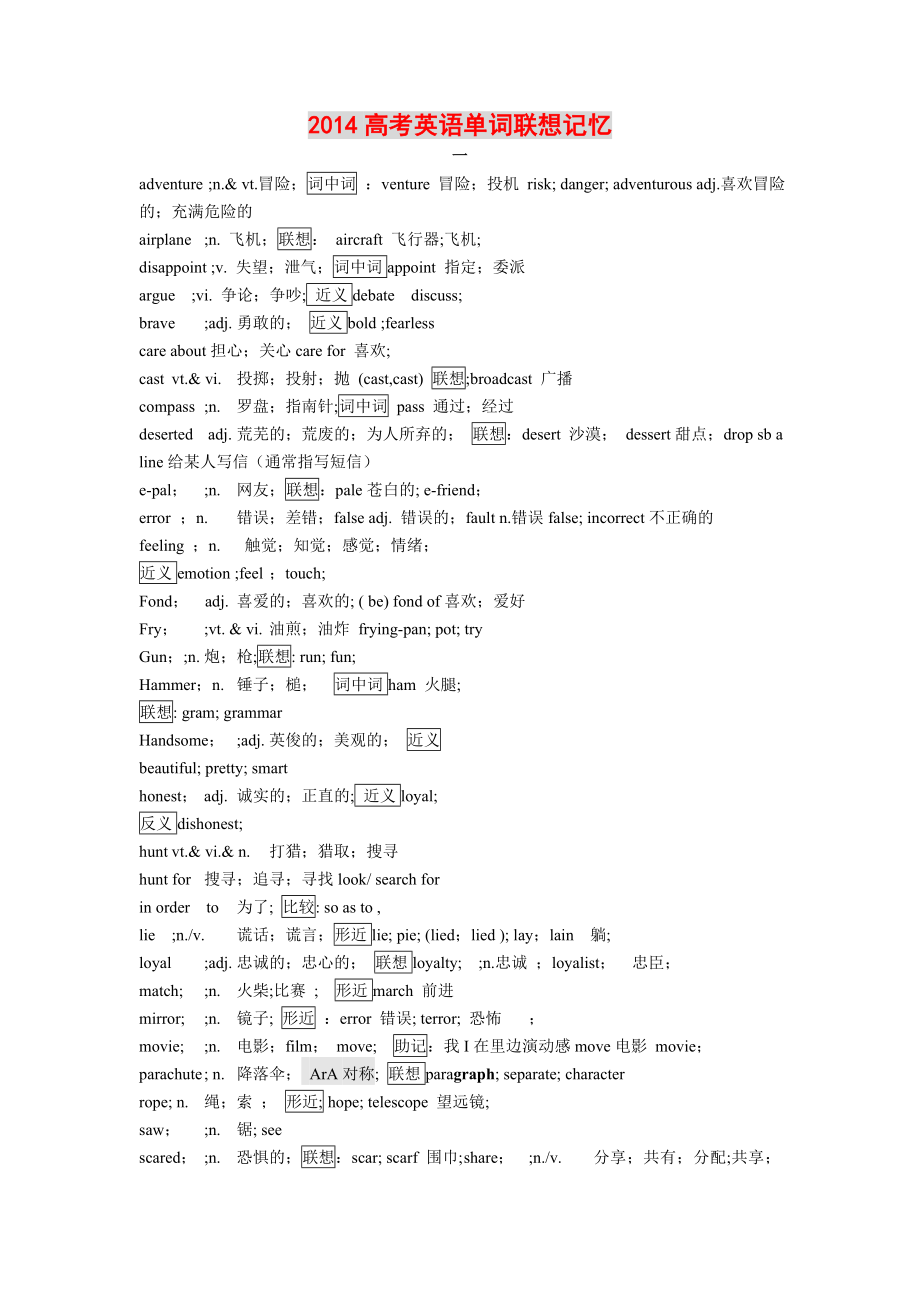 2014浙江高考英语词汇高频考点_第1页