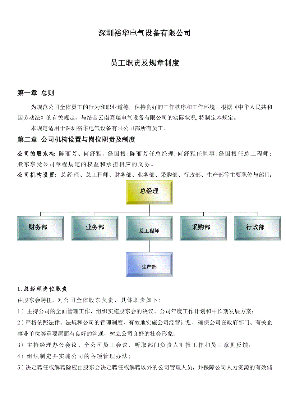 员工职责及管理规章制度_第1页