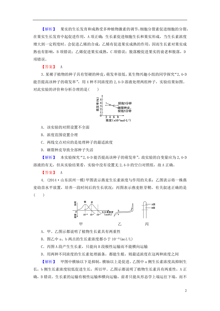 【高考讲坛】（新课标）2015届高考生物一轮复习 第1单元 第5讲 植物的激素调节课时限时检测_第2页