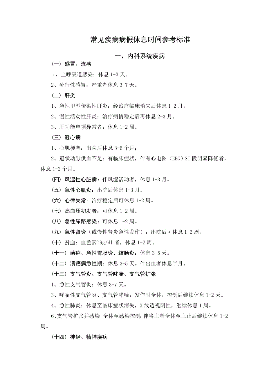 常见疾病病假休息时间参考标准_第1页