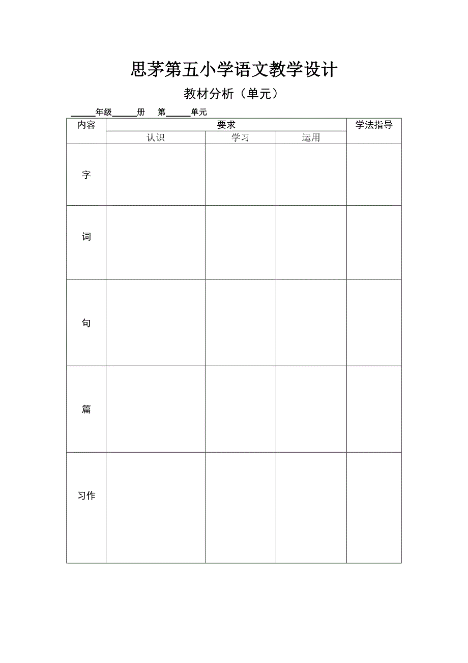 思茅第五小学语文教学设计模板 (2)_第1页