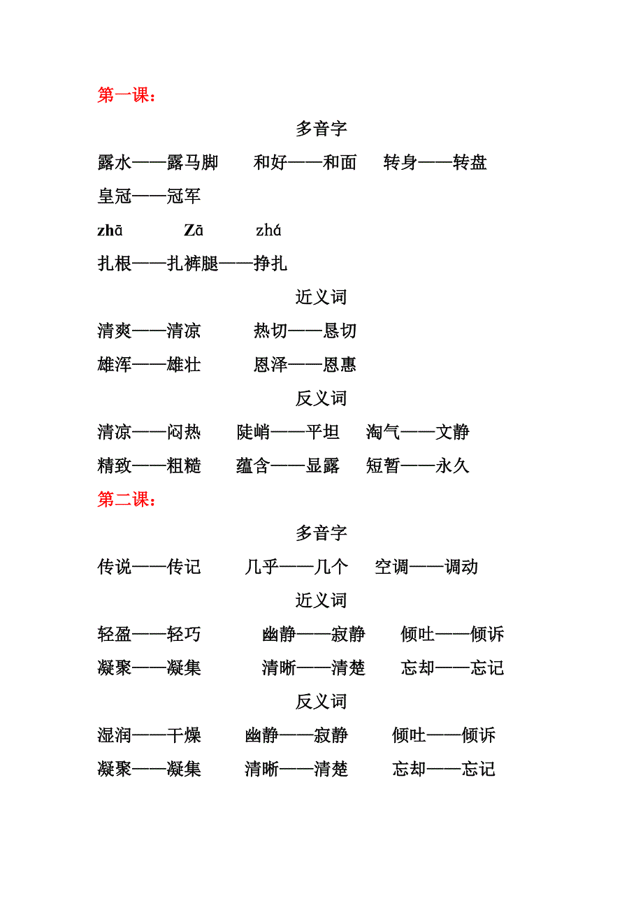 六年级上册一二单元课文词语积累_第1页