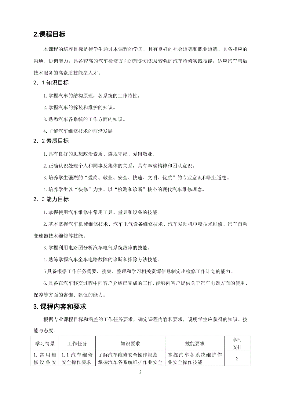 汽车维修技术课程标准_第2页