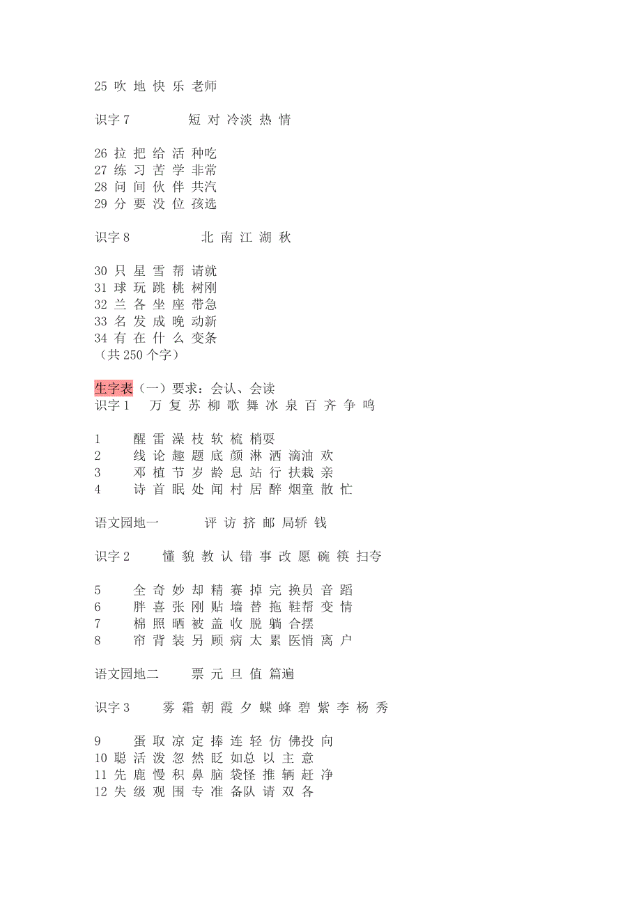 人教版小学一年级语文和下册生字表_第2页