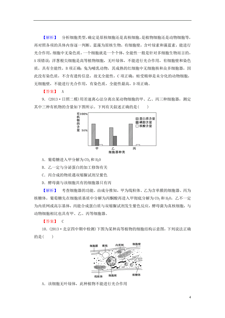 【高考讲坛】（新课标）2015届高考生物一轮复习 第2单元 第2讲 细胞器 系统内的分工合作课时限时检测_第4页