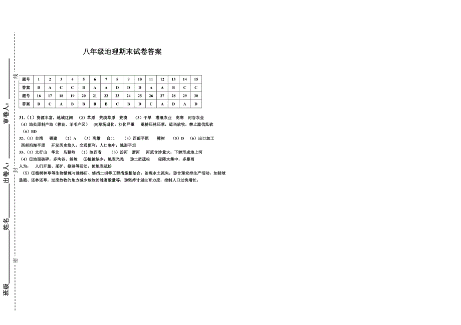 八年级下册地理期末试卷及其答案_第3页