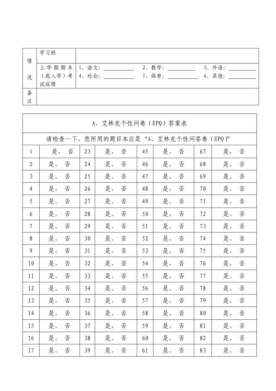 黑林小学学生心理健康情况调查表2_第4页