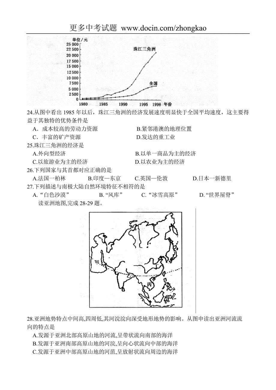 2009年江苏省淮安市初中地理、生物文化统一考试及答案_第5页