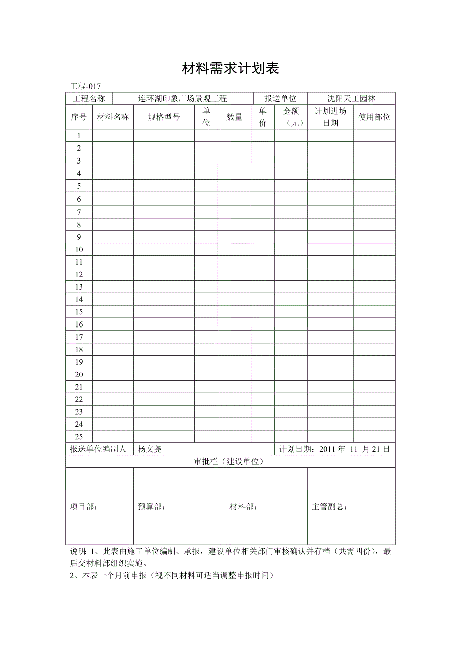 工程材料需求计划表_第1页