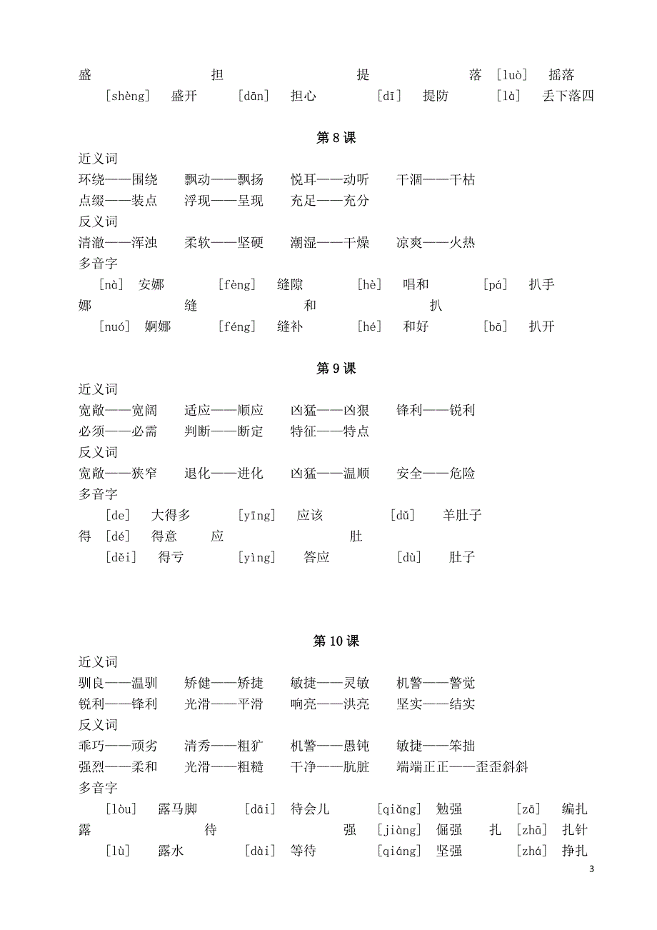 五上1-8单元近义词、反义词、多音字组词汇总_第3页