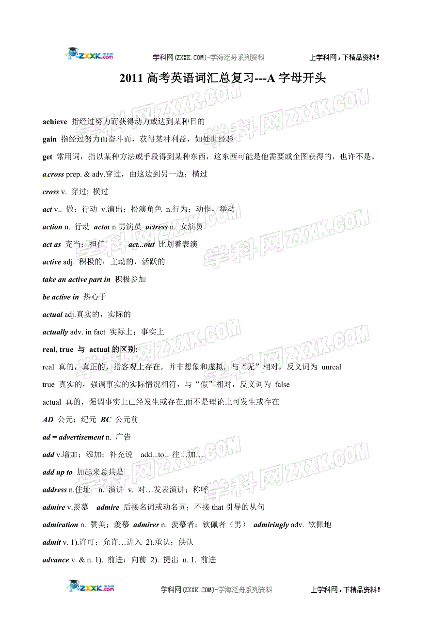 2011高考英语词汇总复习A字母开头_第1页