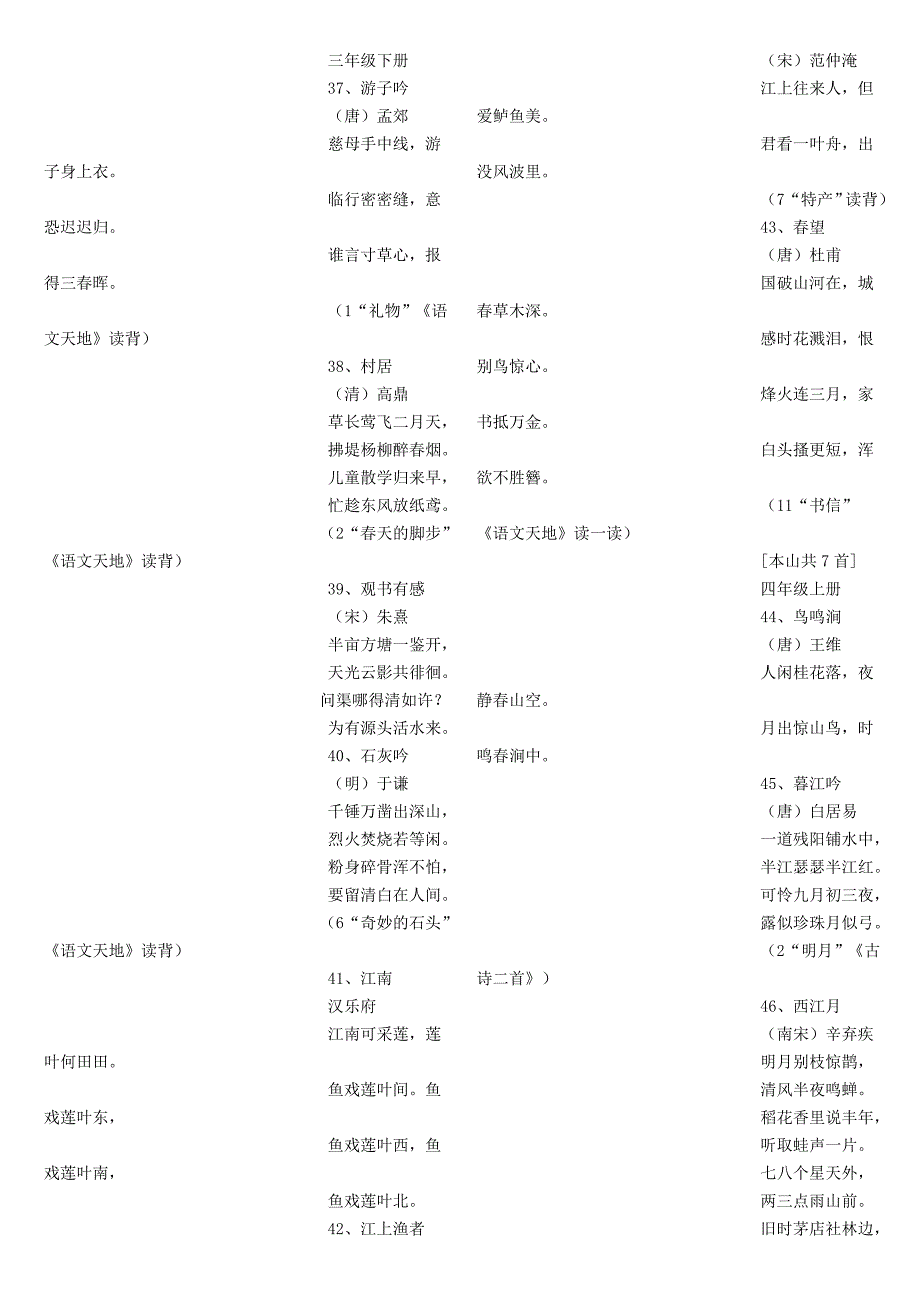 北师大版小学语文实验教材一至六年级古诗词总汇_第4页