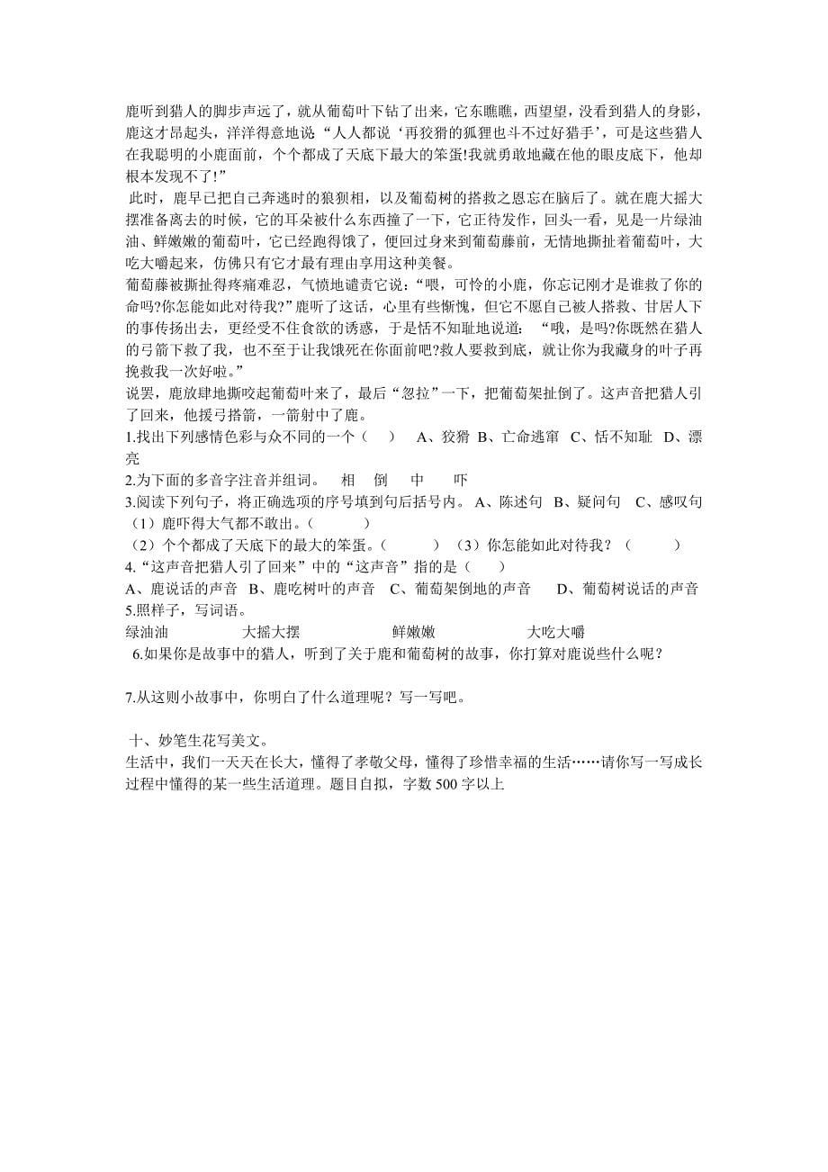 北师大版六年级语文下册期末测试_第5页