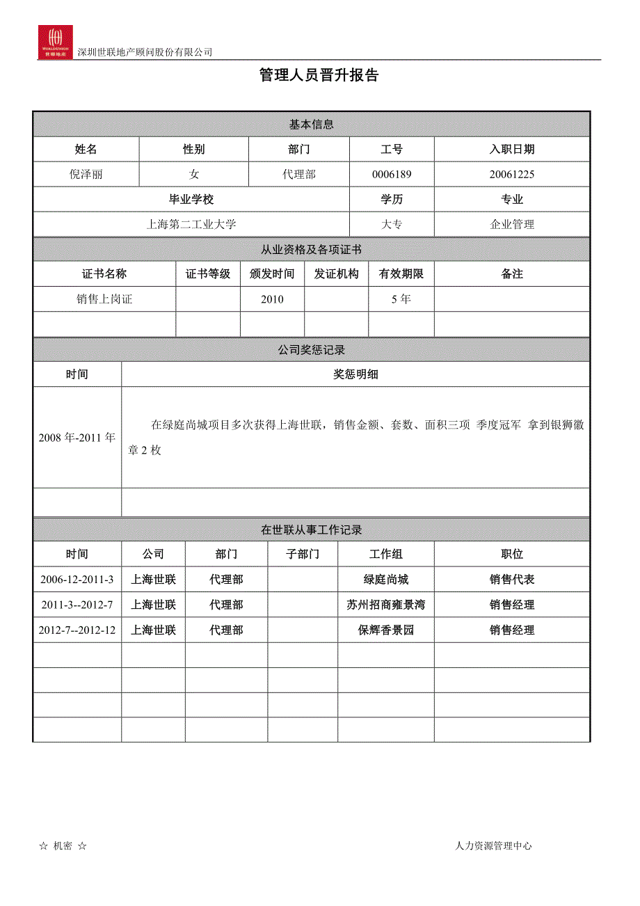 管理人员晋升报告_第1页