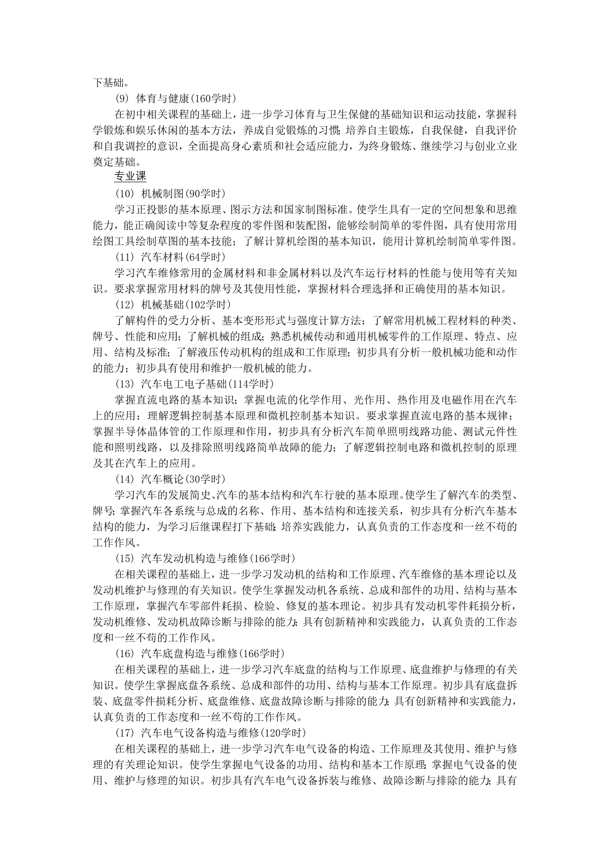 汽车运用与维修专业课程设置_第3页