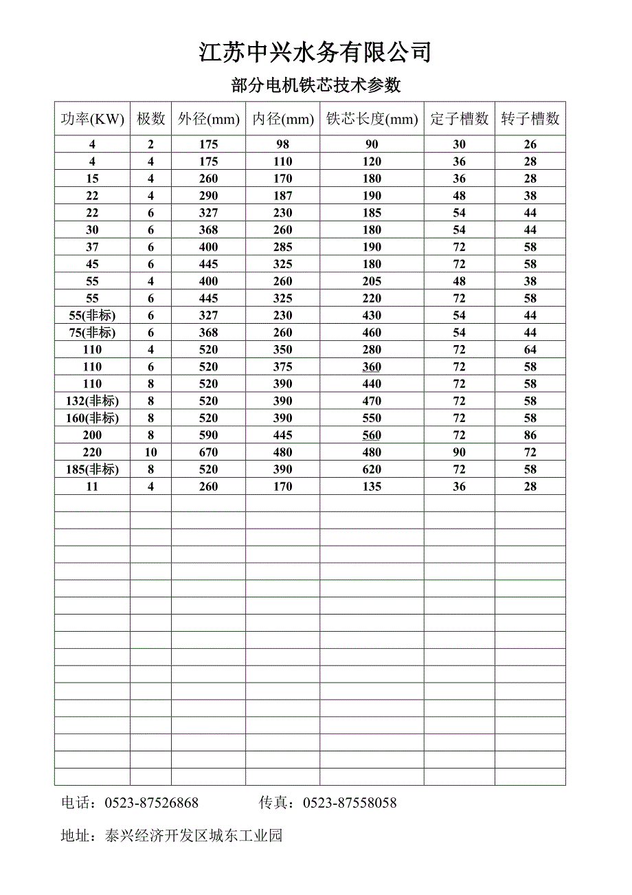 部分电机铁芯技术参数_第1页