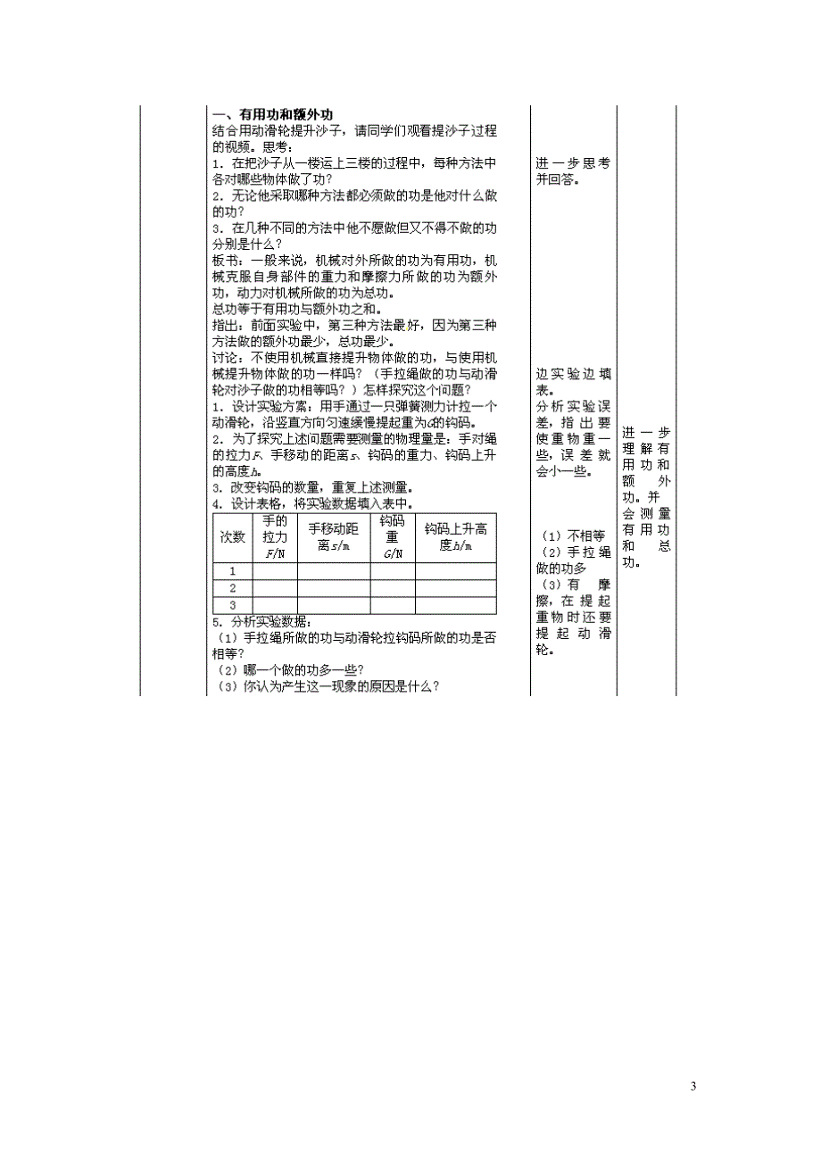 江苏省丰县初级中学2015届九年级物理全册 11.5 机械效率教学设计 （新版）苏教版_第3页